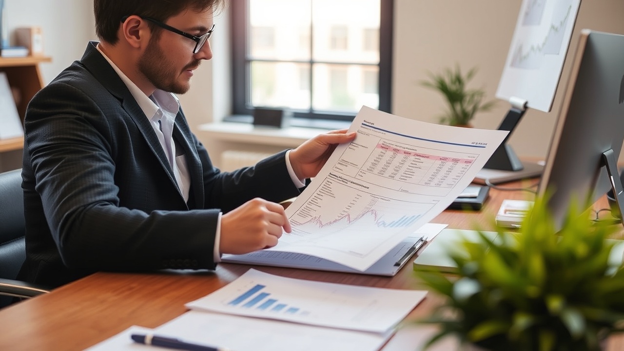 A person reviewing financial documents at a desk.
