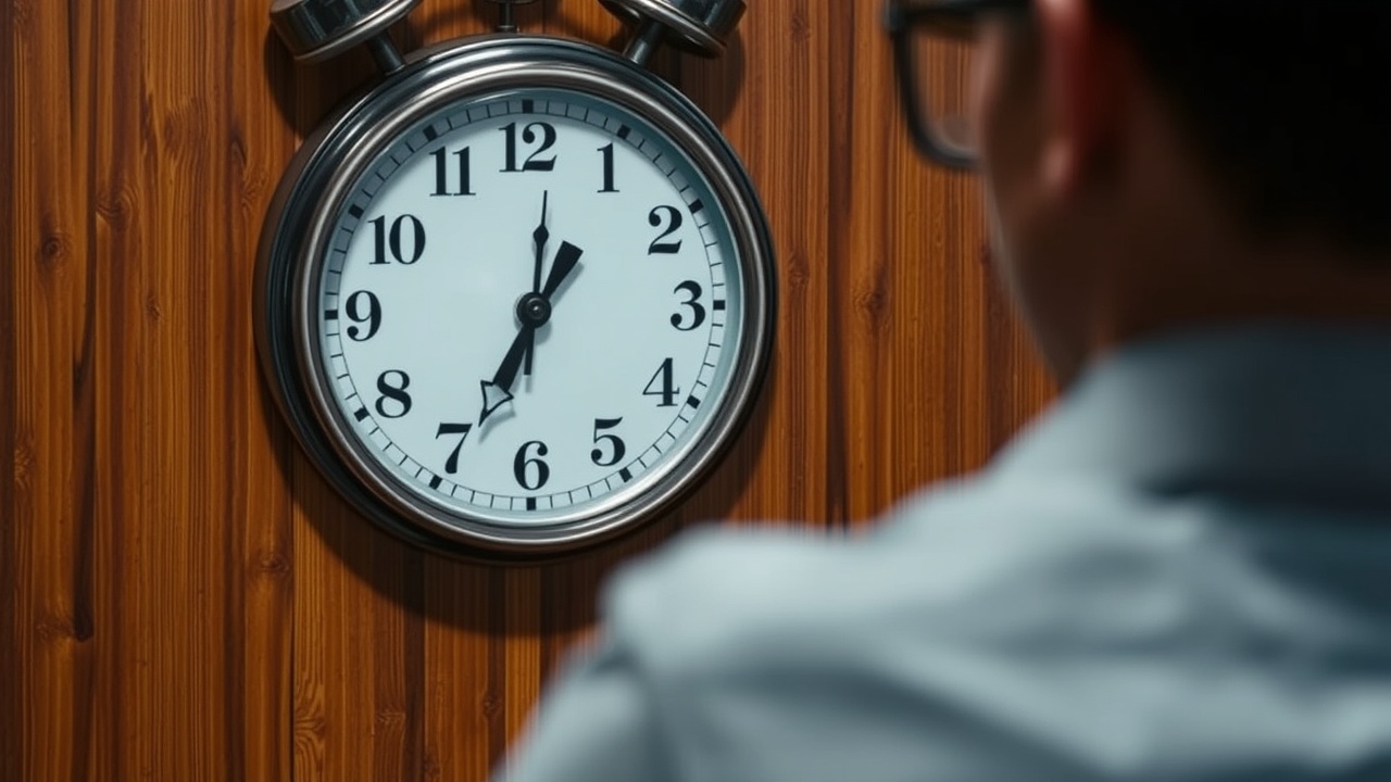 A clock shows the time as someone waits for approval.