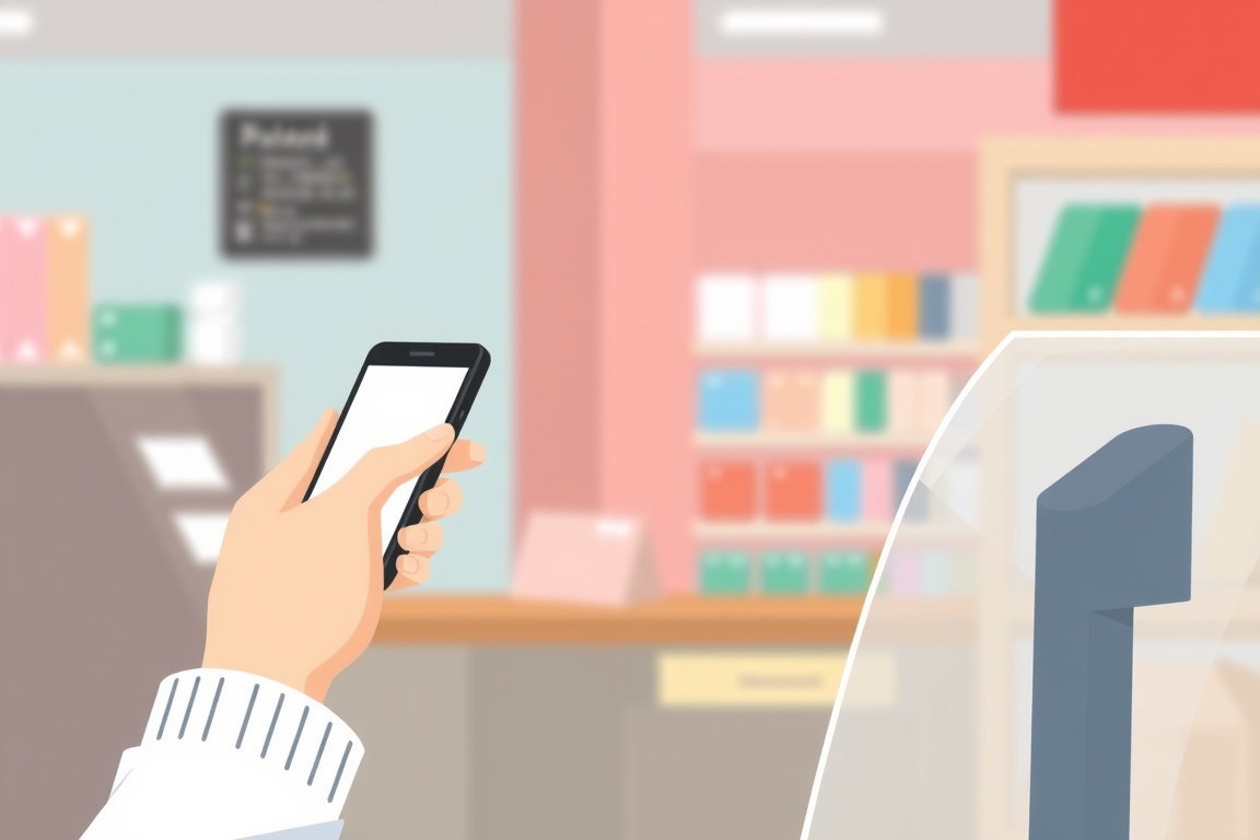 A person is using a smartphone to make a payment at a store.