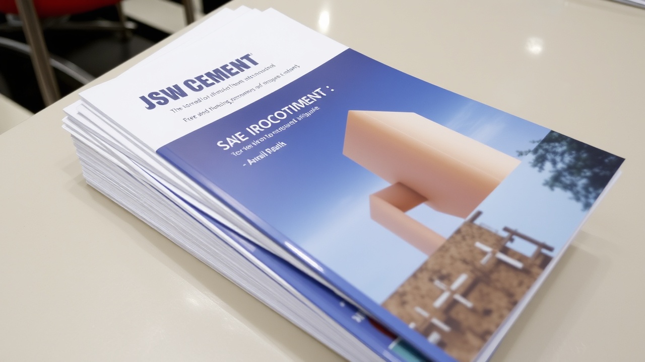 A stack of brochures about the JSW Cement IPO on a table.