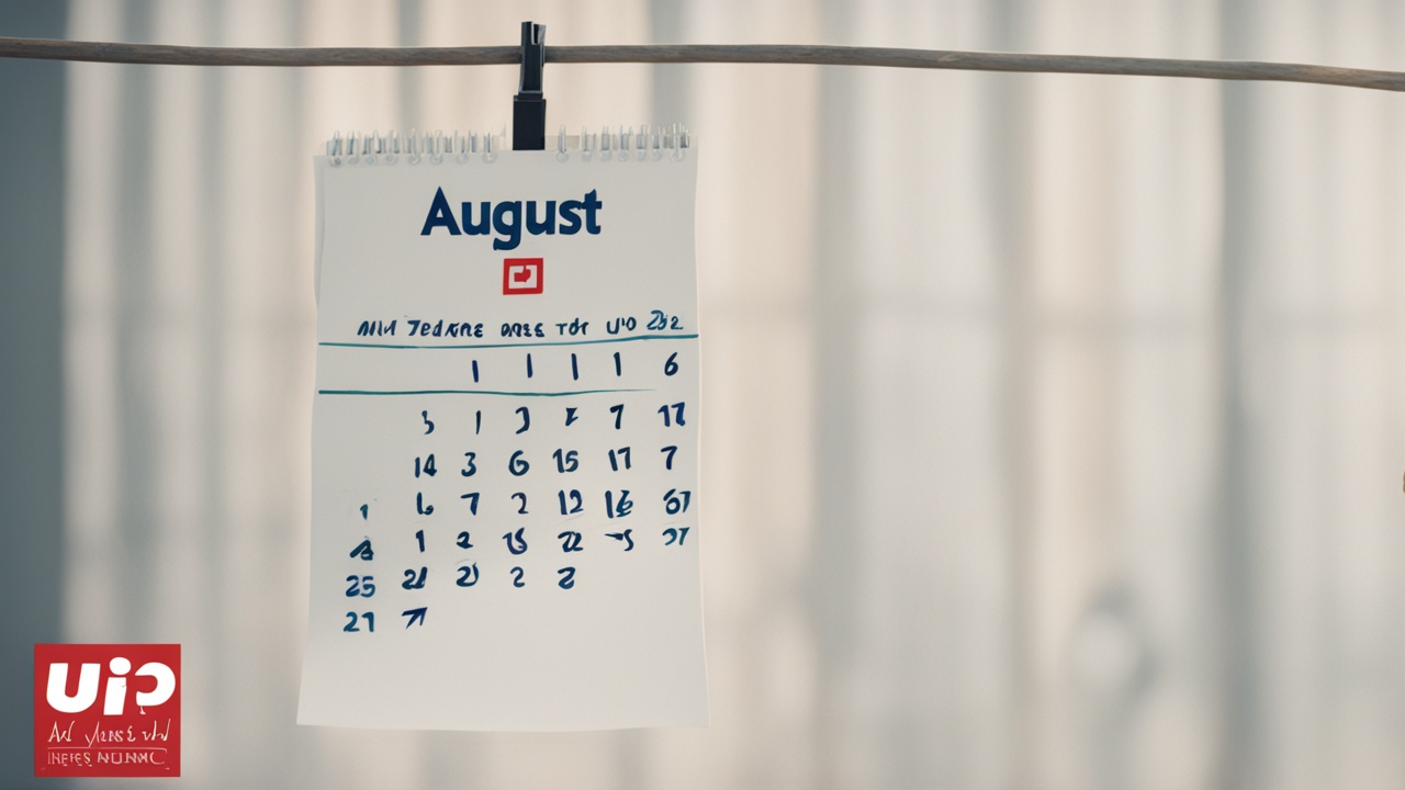 A calendar marked with the date August 1, 2025, beside a UPI logo.