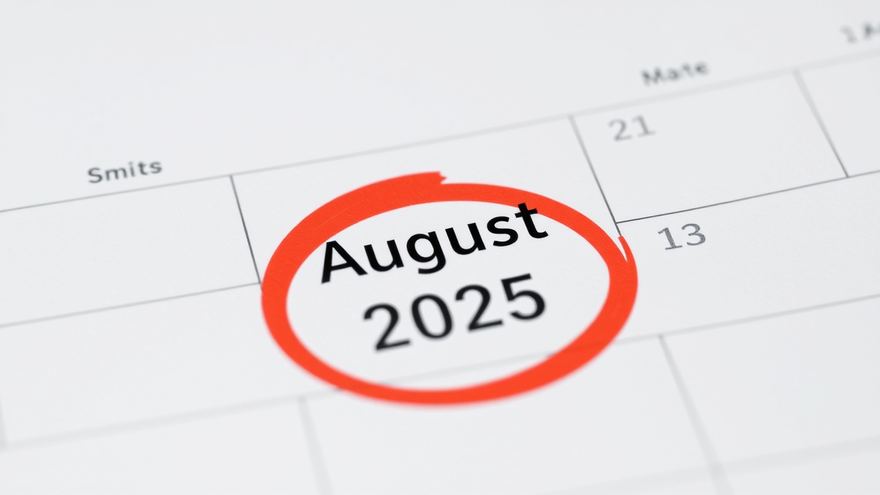 A calendar page shows the date August 1, 2025, circled in red.