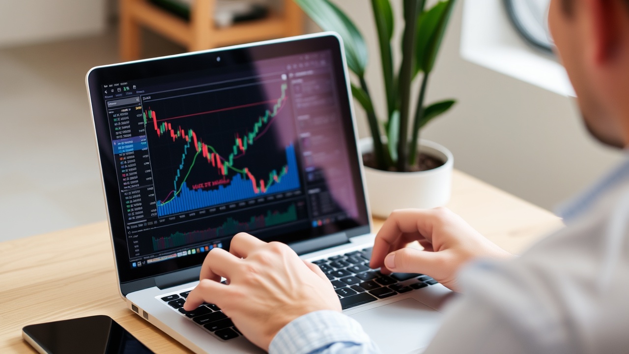A person analyzing stock charts on a laptop.